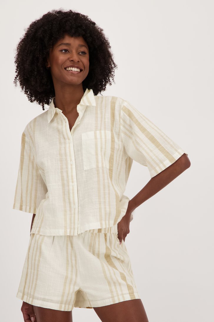 Blouse rayée écru-beige en look lin de JDY pour Femmes