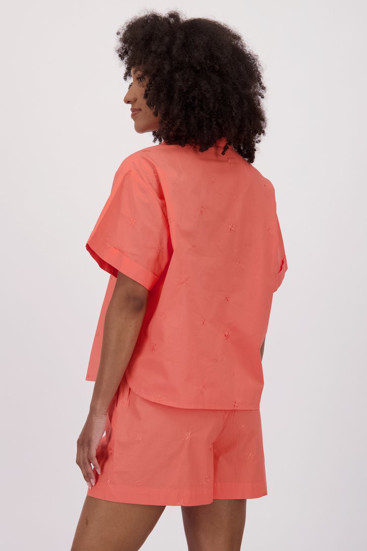 Blouse rose corail à manches courtes et boutons de Louise pour Femmes