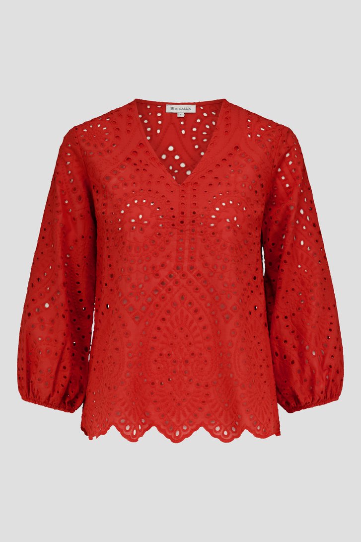 Blouse rouge avec broderie anglaise de Bicalla pour Femmes