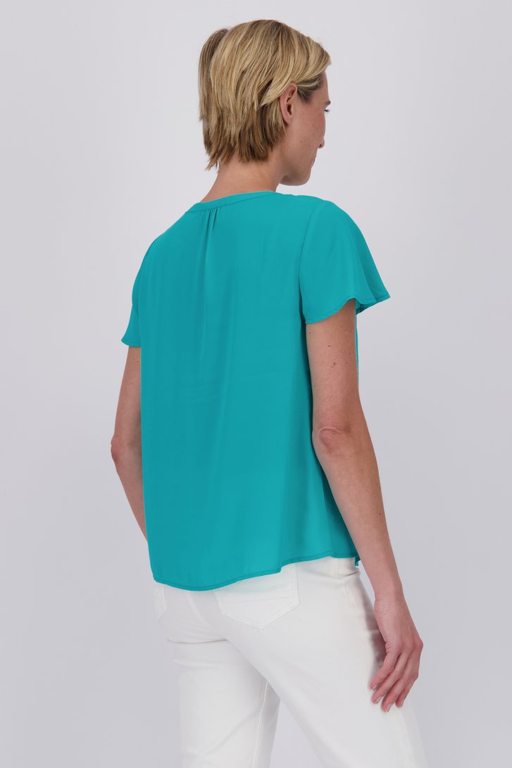 Blouse turquoise à manches papillon courtes de Claude Arielle pour Femmes