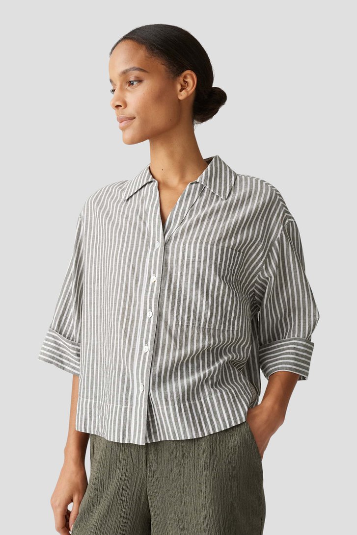 Blouse vert gris à rayures blanches de Opus pour Femmes