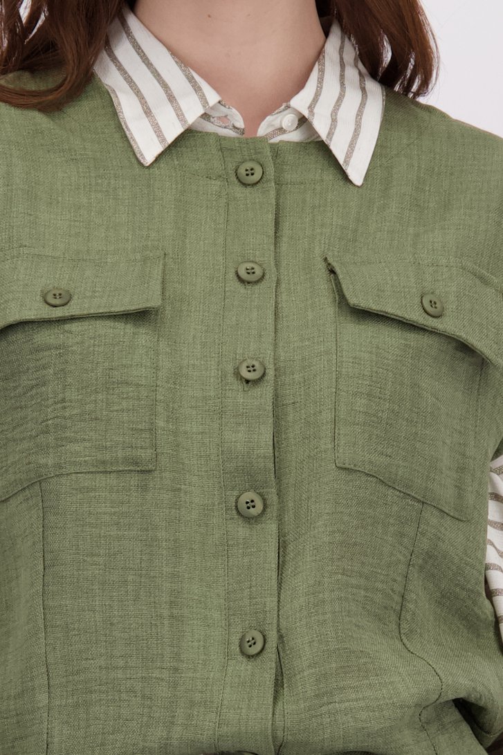 Détail de Blouse vert olive à manches courtes de Geisha pour Femmes