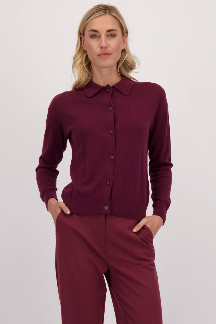 Voorkant van Bordeaux cardigan met polokraag door Liberty Island voor Dames