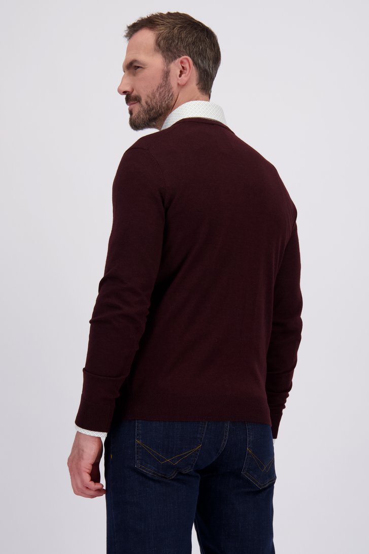 Achterkant van Bordeaux fijn gebreide trui met ronde hals door Dansaert Black voor Heren