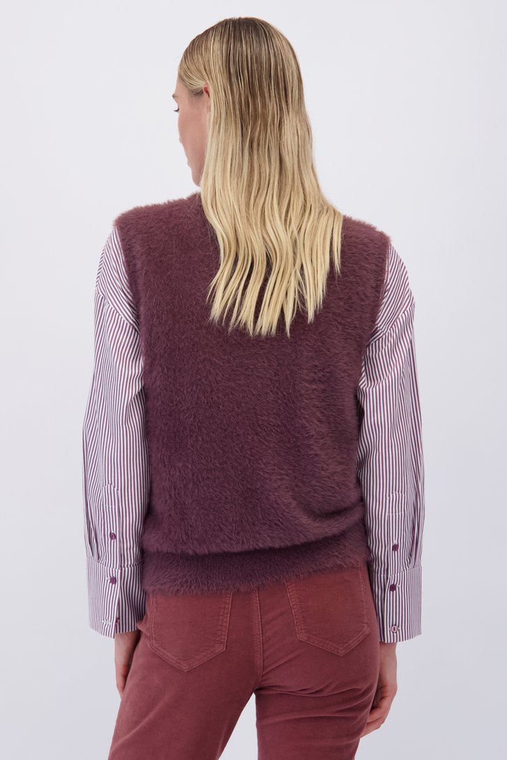 Achterkant van Bordeaux fluffy mouwloze cardigan door Liberty Island voor Dames