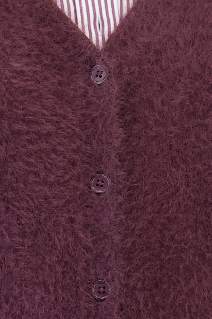 Detail van Bordeaux fluffy mouwloze cardigan door Liberty Island voor Dames
