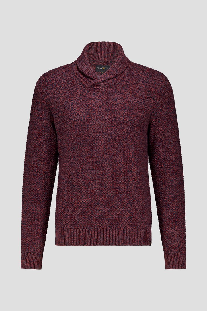 Productfoto 1 van Bordeaux gemêleerde trui met sjaalkraag door Ravøtt voor Heren