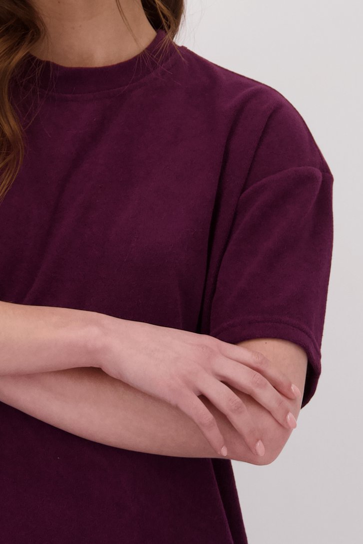 Detail van Bordeaux lang kleedje in badstof door JDY voor Dames
