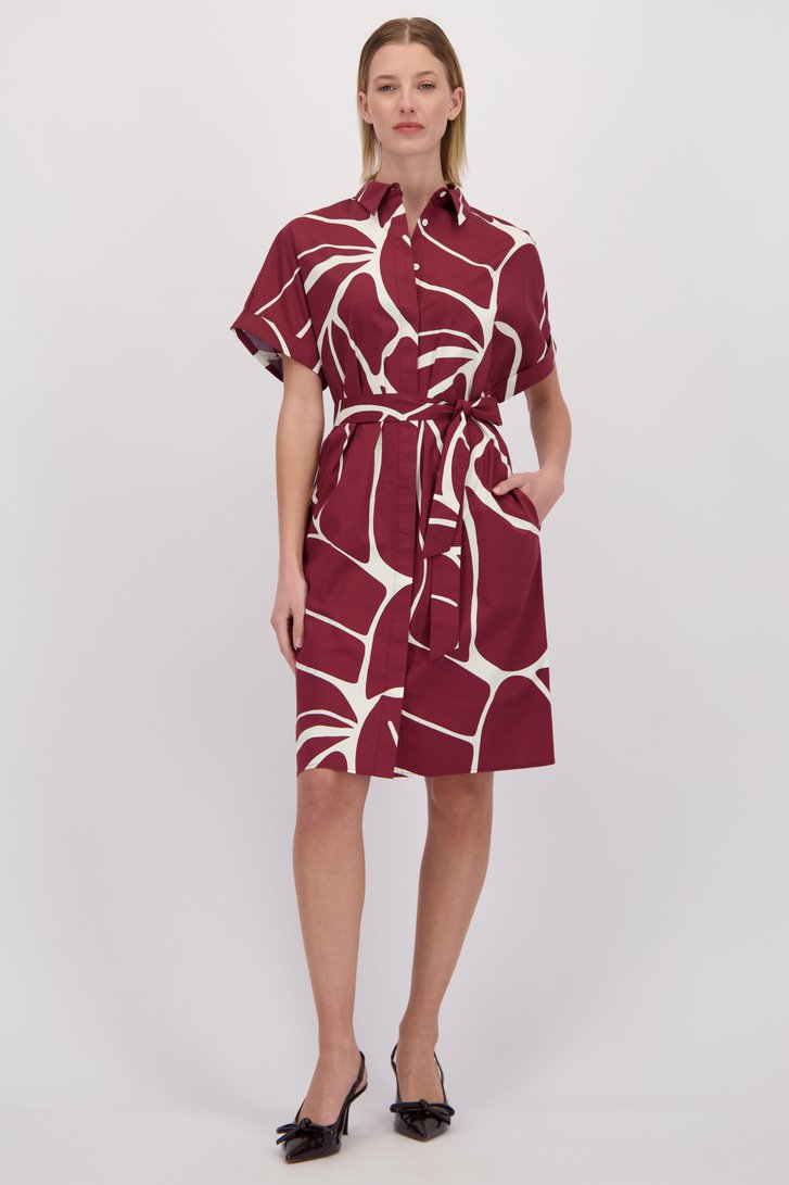 Voorkant van Bordeaux midikleedje met grafische print door D'Auvry voor Dames