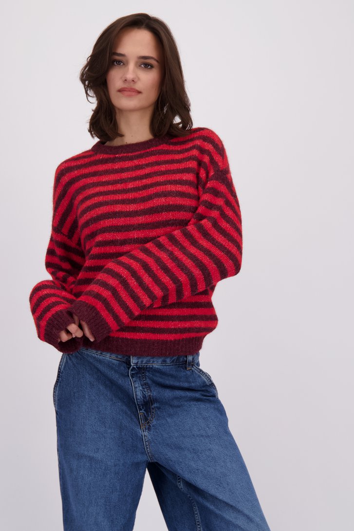 Voorkant van Bordeaux-rood gestreepte trui door JDY voor Dames