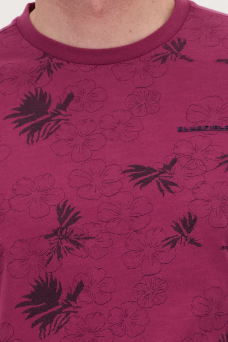 Bordeaux T-shirt met fijn bloemenprint van BlueFields voor Heren