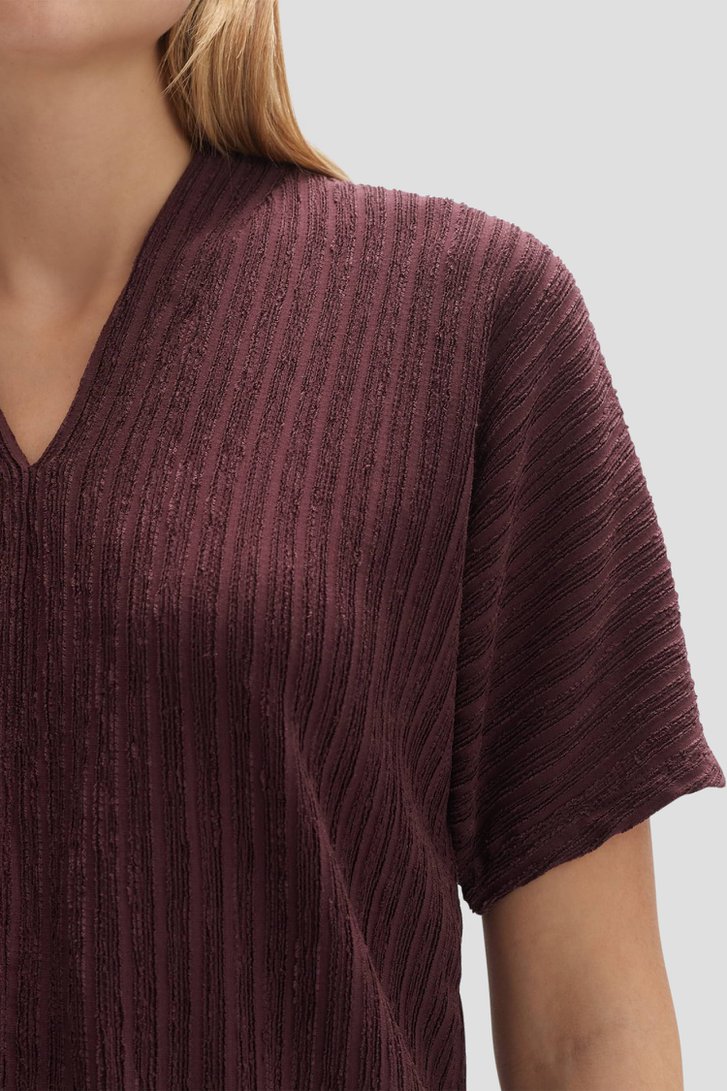 Bordeaux T-shirt met gestreepte textuur van Opus voor Dames