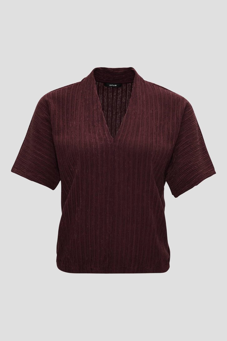 Bordeaux T-shirt met gestreepte textuur van Opus voor Dames