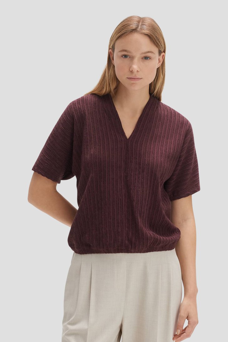 Bordeaux T-shirt met gestreepte textuur van Opus voor Dames