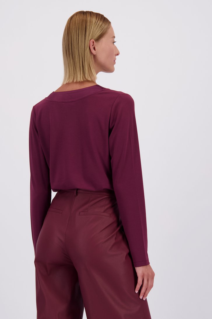 Achterkant van Bordeaux T-shirt met lange mouwen door D'Auvry voor Dames