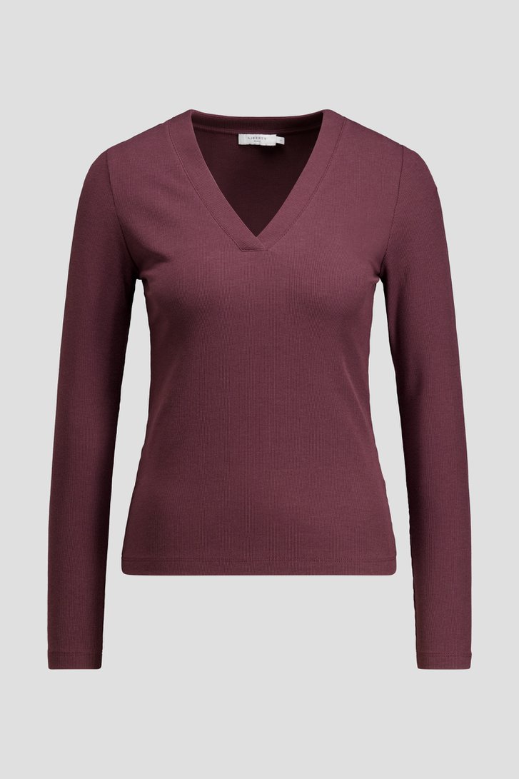 Productfoto 1 van Bordeaux T-shirt met V-hals en lange mouwen door Liberty Island voor Dames
