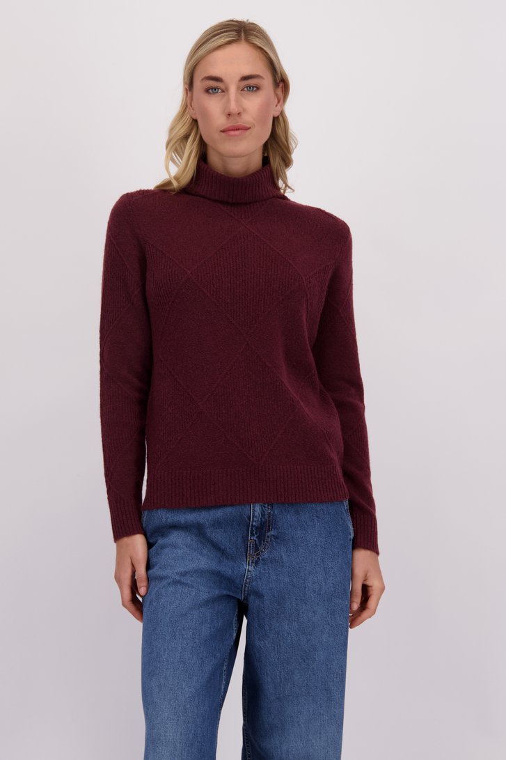 Voorkant van Bordeaux trui met rolkraag door Liberty Island voor Dames