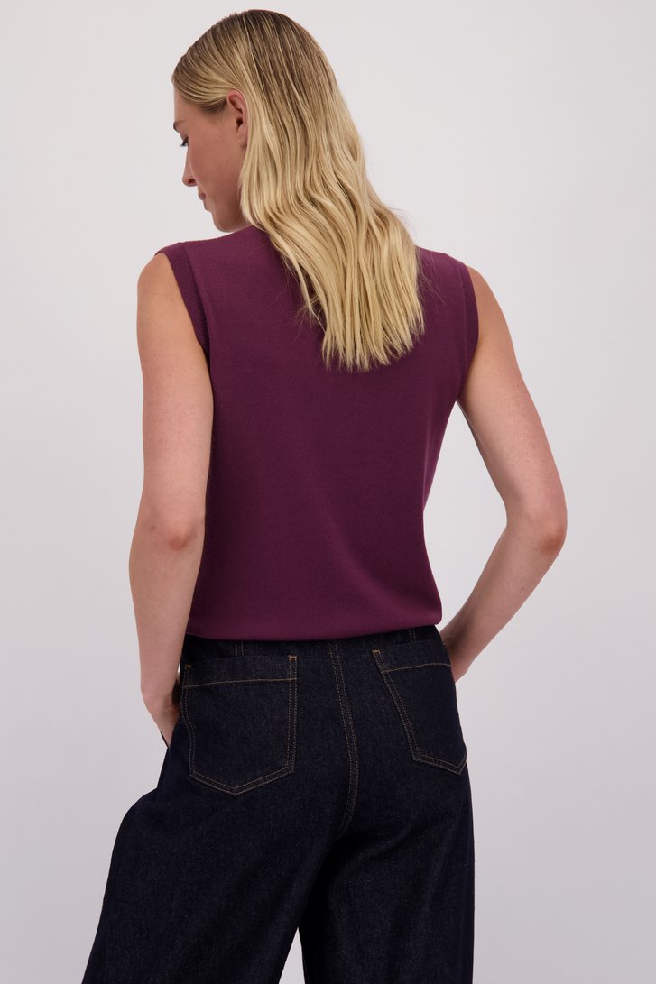Achterkant van Bordeaux wollen mouwloze cardigan door Liberty Island voor Dames