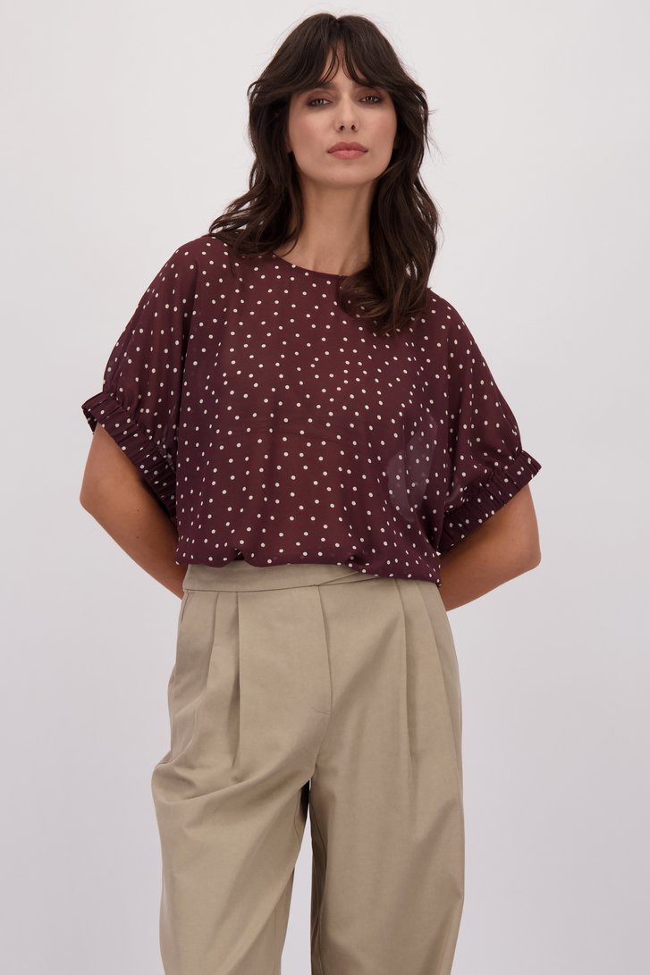 Voorkant van Bordeauxbruine blouse met polkadots door Louise voor Dames