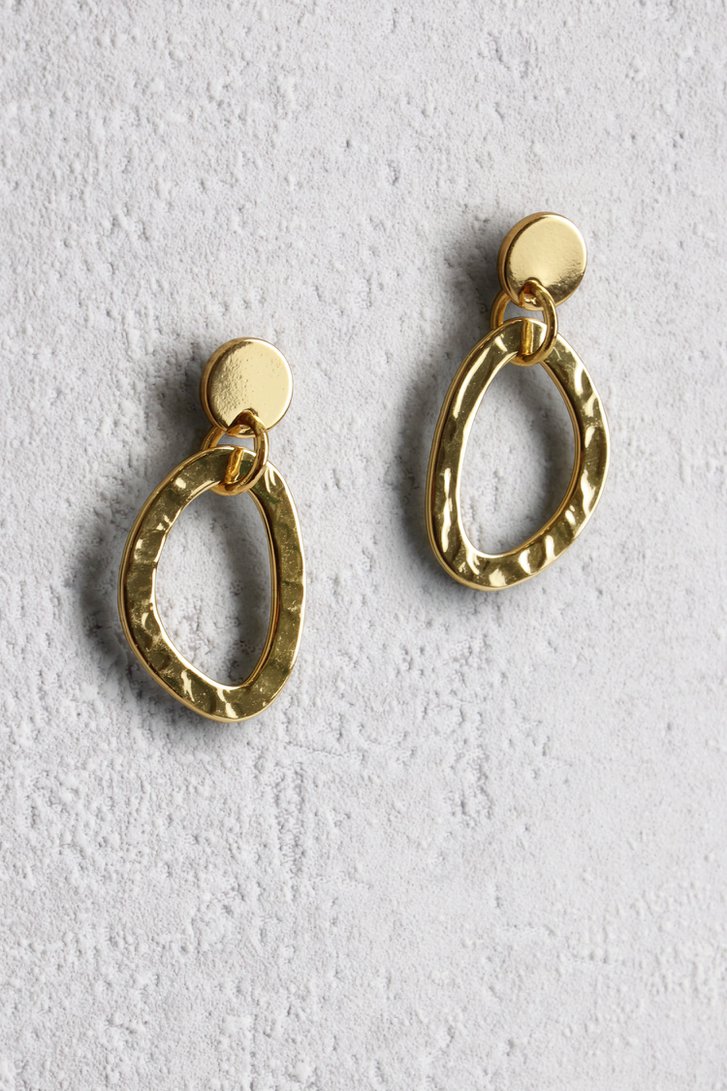 Boucles D'oreilles Pendantes Pour Femmes, Dorées Avec Strass Et Cristaux Ambre - Modèle UA36, Neuf Avec étiquettes