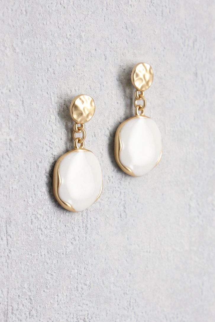 Boucles d'oreilles rondes dorées et blanches de Liberty Island pour Femmes
