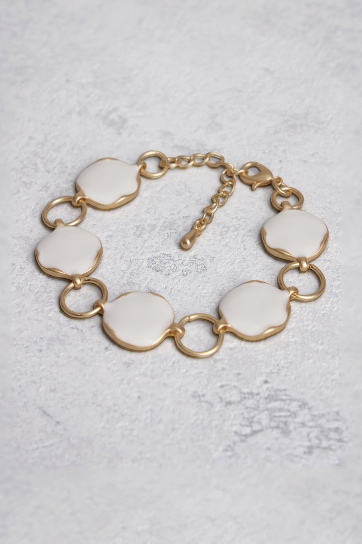 Bracelet doré avec des charms ronds blancs de Liberty Island pour Femmes
