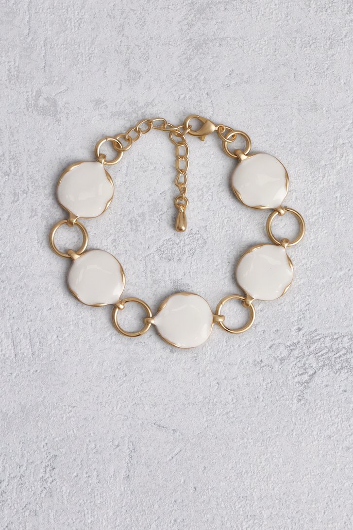 Bracelet doré avec des charms ronds blancs de Liberty Island pour Femmes