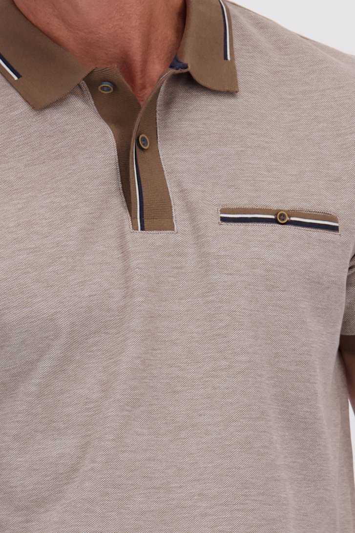 Detail van Bruin-beige gemêleerde polo  door Dansaert Blue voor Heren