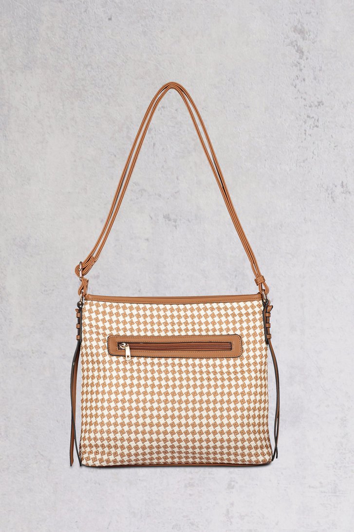 Bruin-ecru geruite crossbody handtas  van Bulaggi voor Dames