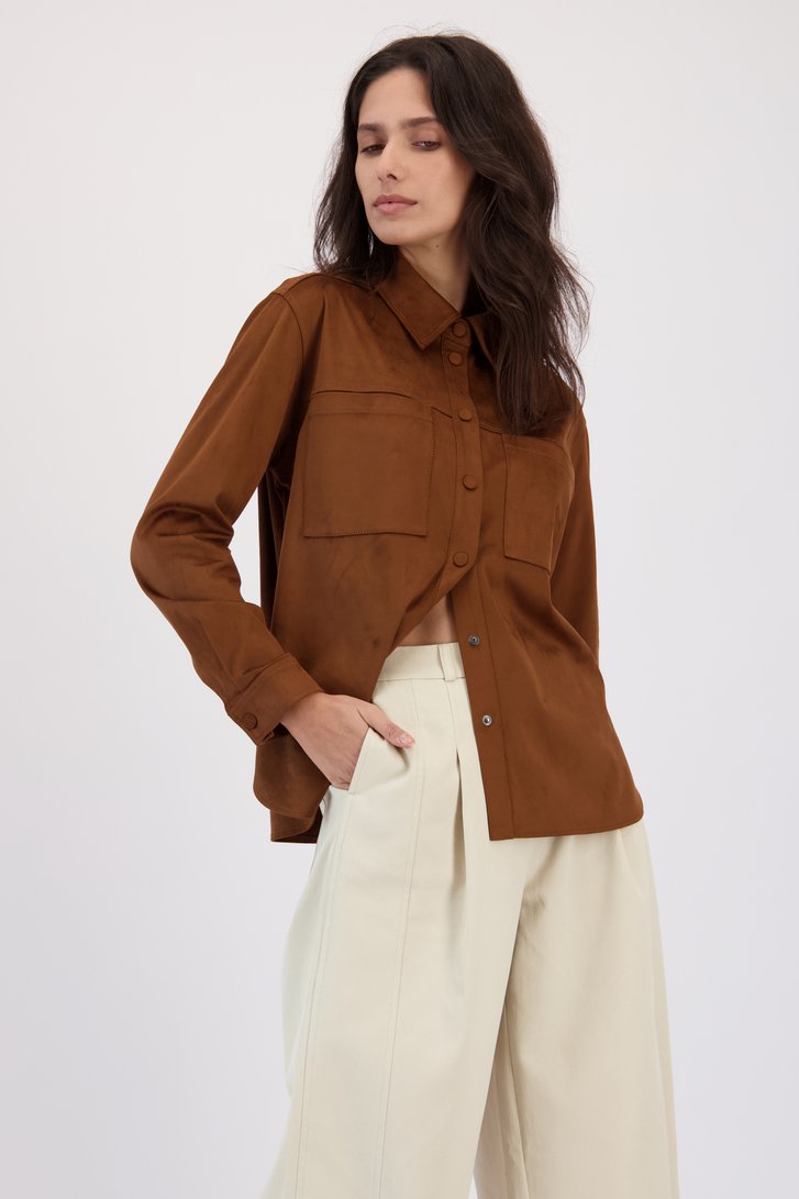 Voorkant van Bruin overshirt in suède look door Louise voor Dames