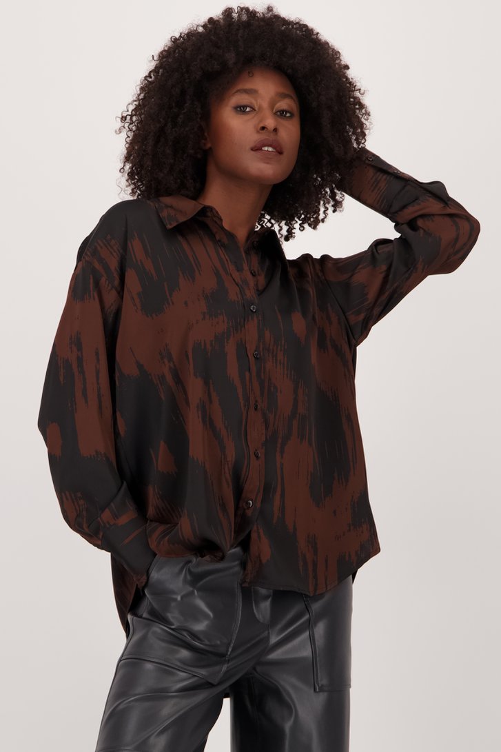 Bruin-zwarte blouse met zijdelook van JDY voor Dames