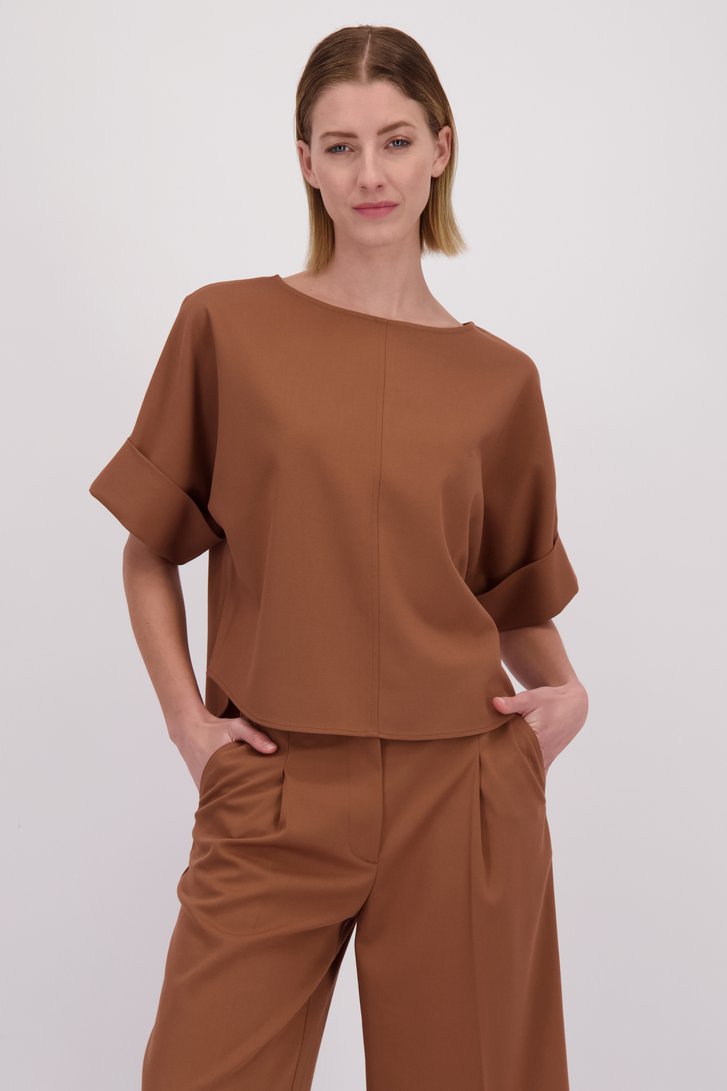 Voorkant van Bruine blouse met 3/4 mouwen door D'Auvry voor Dames