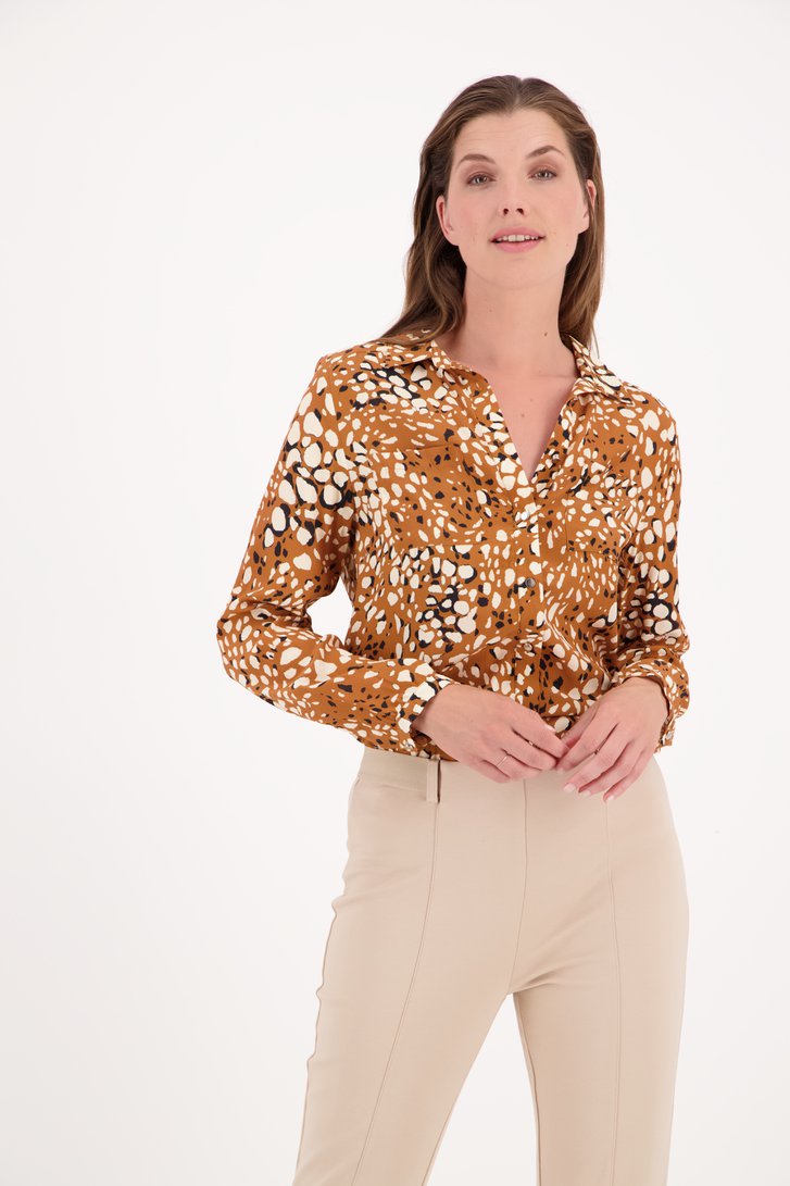 Bruine blouse met beige print van Diane Laury voor Dames