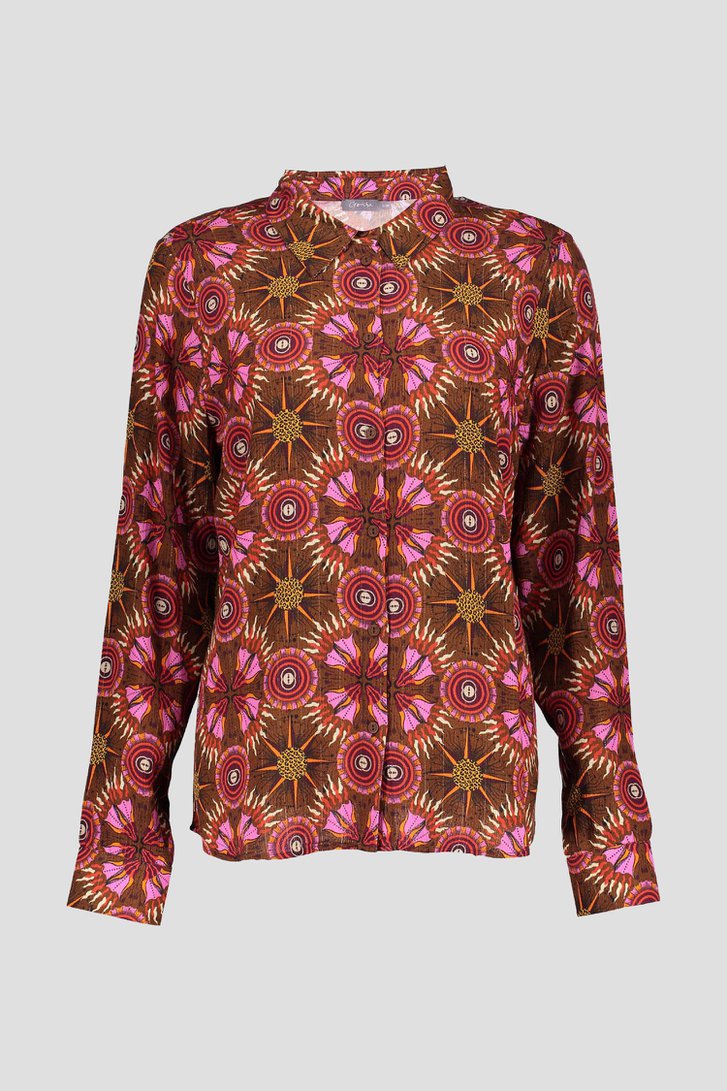 Bruine blouse met rood-roze print van Geisha voor Dames