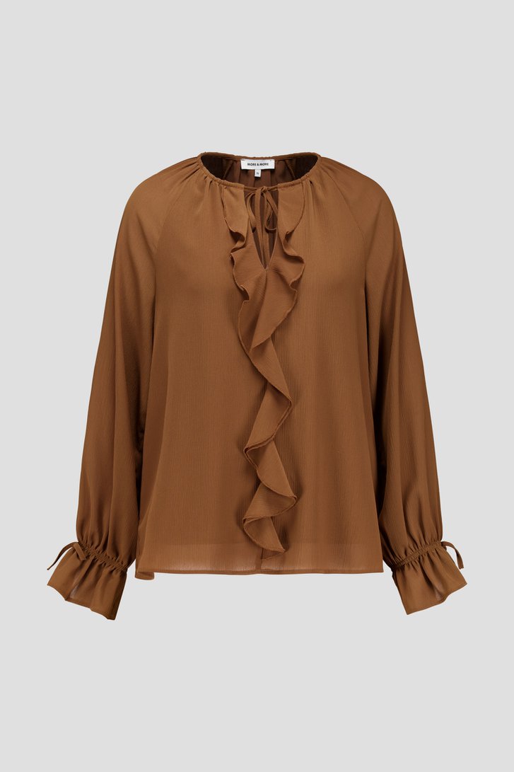 Productfoto 1 van Bruine blouse met ruffles  door More & More voor Dames