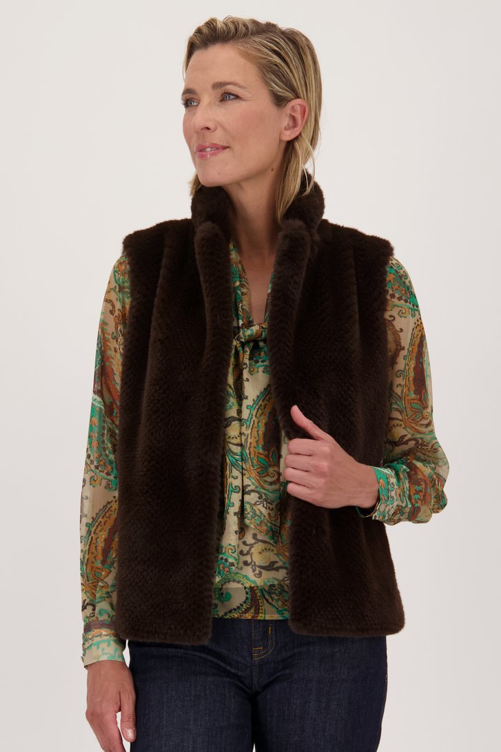 Bruine bodywarmer in faux fur van Claude Arielle voor Dames