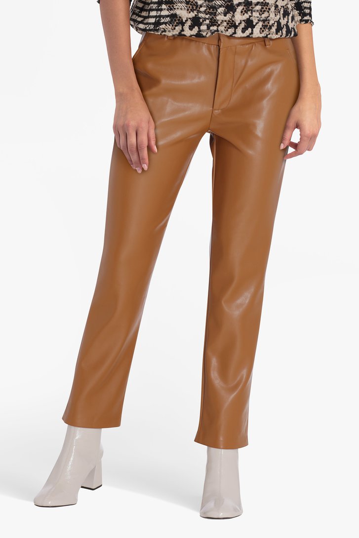 Bruine broek in faux leather - straight fit van Geisha voor Dames
