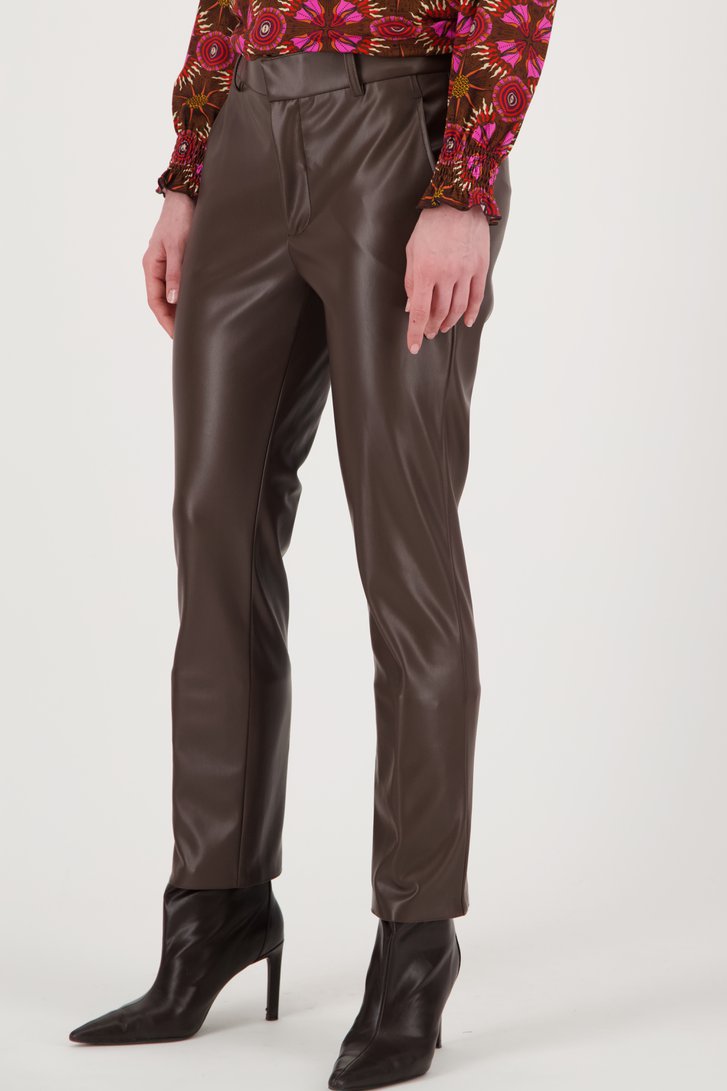 Bruine broek met leather look - Slim fit van Geisha voor Dames