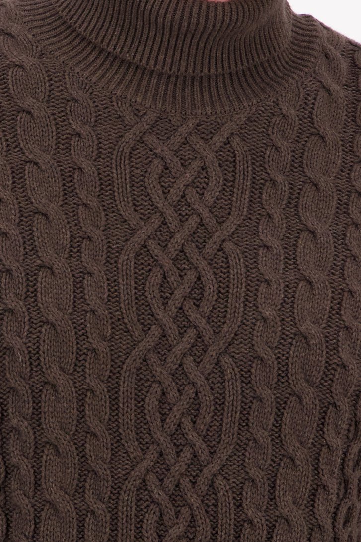 Bruine gebreide trui met kabelmotief van Ravøtt voor Heren
