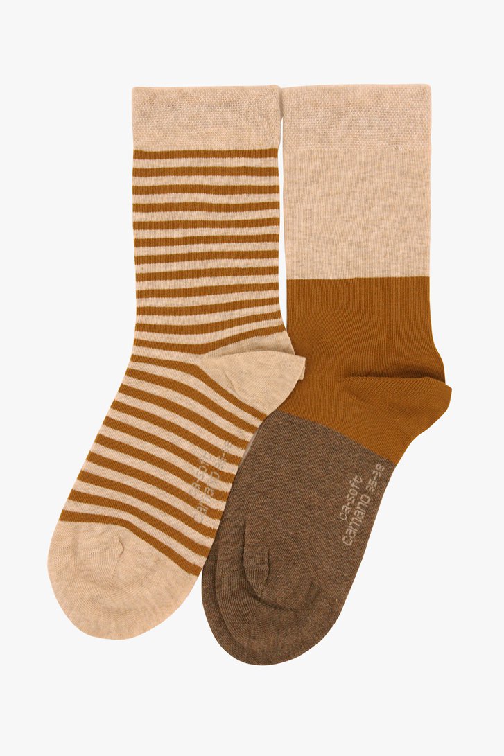 Bruine & gestreepte sokken - 2 paar van Camano voor Dames