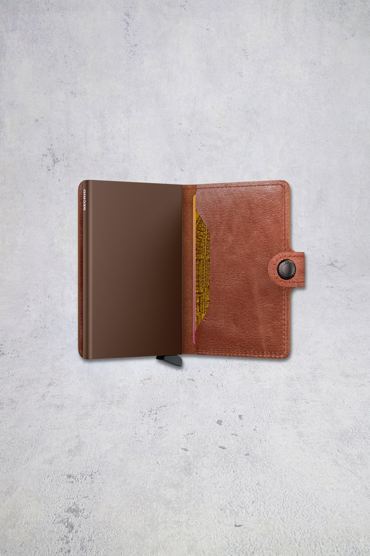 Detail van Bruine lederen kaarthouder  - Miniwallet vintage door Secri voor Heren