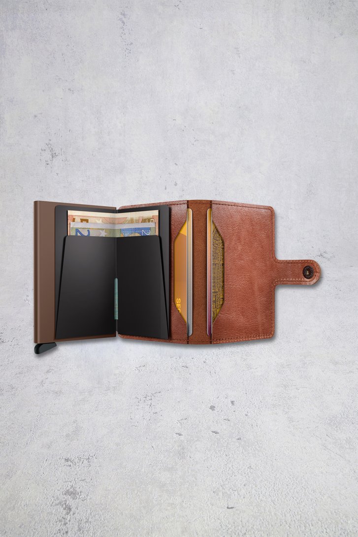 Productfoto 1 van Bruine lederen kaarthouder  - Miniwallet vintage door Secri voor Heren