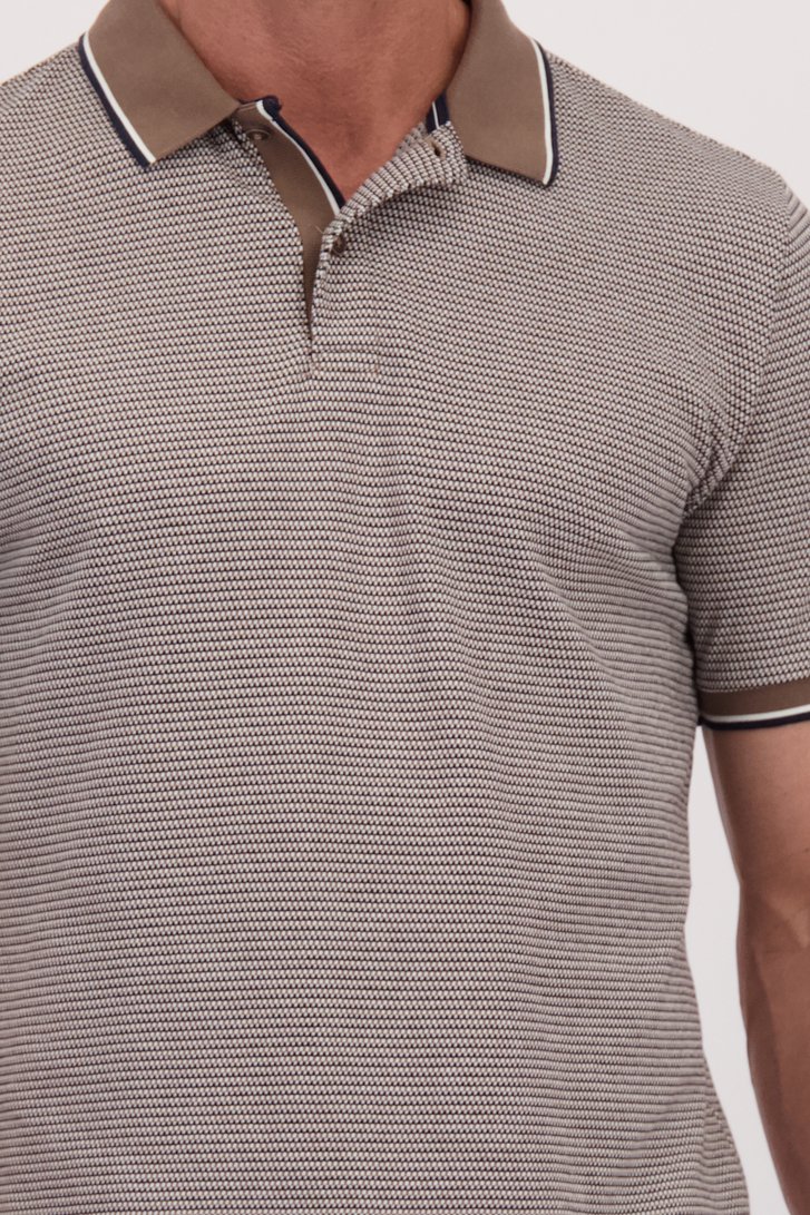 Detail van Bruine polo met blauw-wit motief door Dansaert Blue voor Heren