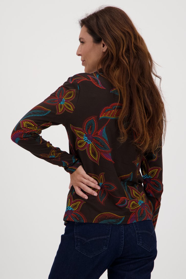 Bruine polo met een gestipte bloemenprint  van Claude Arielle voor Dames
