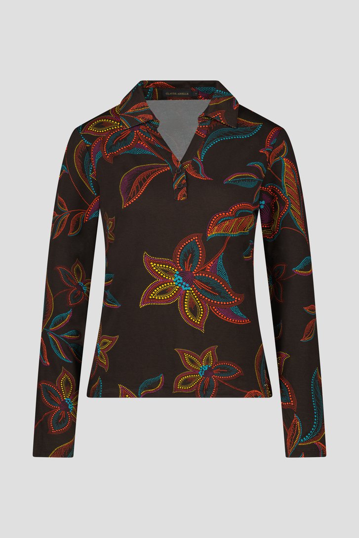 Bruine polo met een gestipte bloemenprint  van Claude Arielle voor Dames