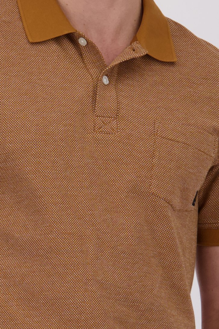 Bruine polo met fijn zwart-wit motief van Ravøtt voor Heren