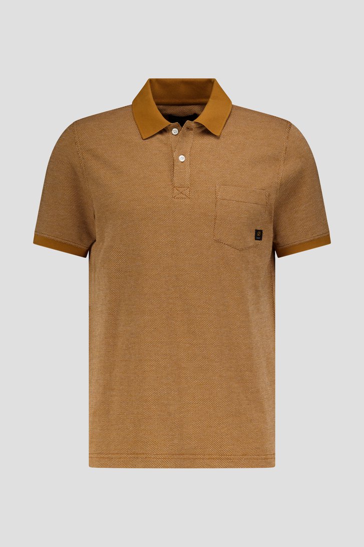 Bruine polo met fijn zwart-wit motief van Ravøtt voor Heren