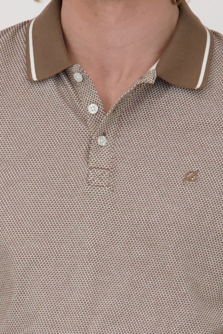 Bruine polo met fijne print in ecru van Ravøtt voor Heren