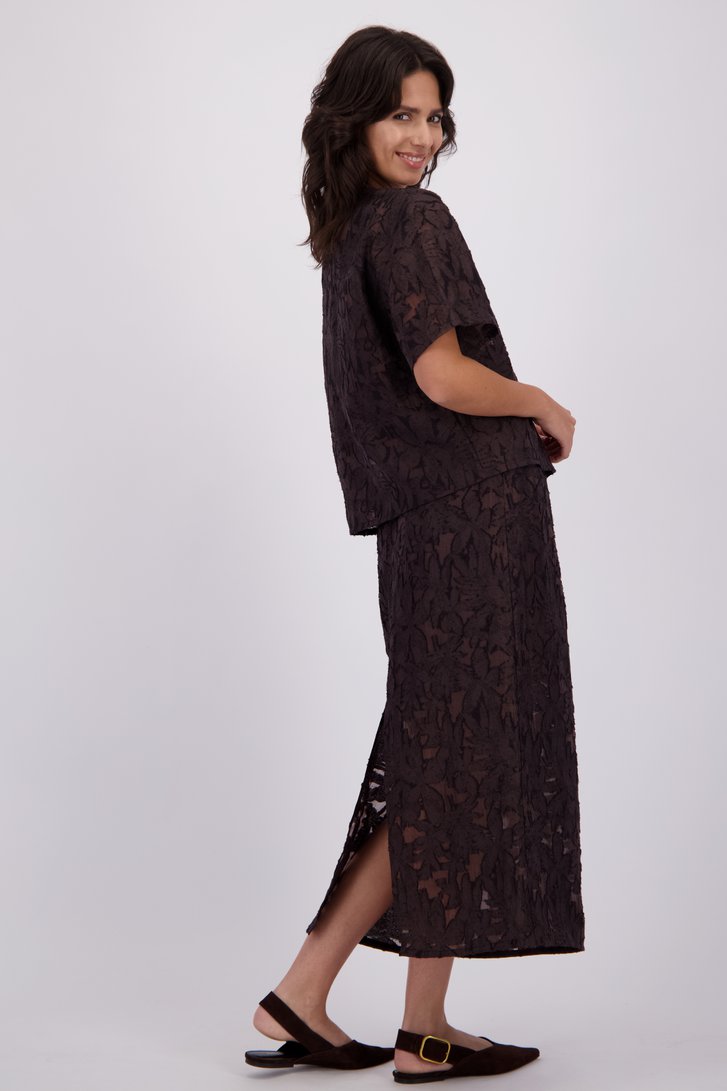 Achterkant van Bruine rok met broderie door Louise voor Dames