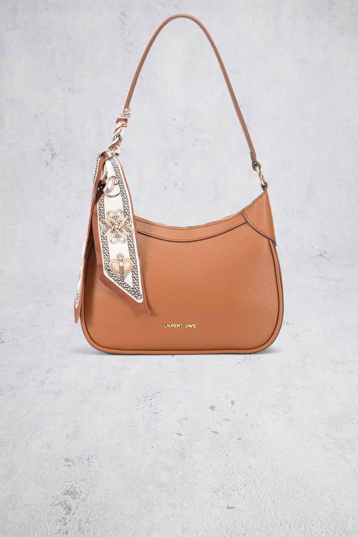 Voorkant van Bruine schoudertas met sjaaltje door Laurent David voor Dames